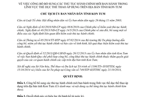 Quyết định 540/QĐ-UBND 2014 bổ sung thủ tục hành chính mới lĩnh vực thể dục thể thao Kon Tum