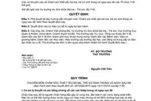 Quyết định 4673/QĐ-BYT 2014 tài liệu hướng dẫn chuyên môn Chăm sóc thiết yếu bà mẹ trẻ sơ sinh trong và ngay sau đẻ