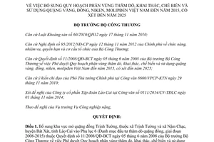 Quyết định 10167/QĐ-BCT 2014 bổ sung phân vùng thăm dò khai thác chế biến sử dụng quặng vàng đồng niken molipđen