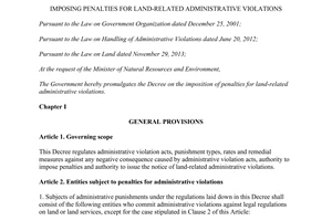 Decree No. 102/2014/ND-CP imposing penalties for land-related administrative violations