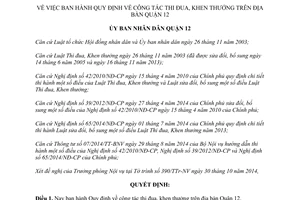 Quyết định 07/2014/QĐ-UBND công tác thi đua khen thưởng Quận 12 Hồ Chí Minh