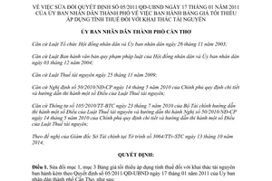 Quyết định 14/2014/QĐ-UBND sửa đổi 05/2011/QĐ-UBND bảng giá tối thiểu tính thuế khai thác tài nguyên Cần Thơ