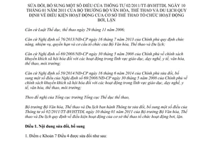 Thông tư 14/2014/TT-BVHTTDL sửa đổi 02/2011/TT-BVHTTDL điều kiện hoạt động cơ sở thể thao bơi lặn