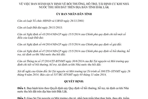 Quyết định 39/2014/QĐ-UBND bồi thường hỗ trợ tái định cư khi Nhà nước thu hồi đất Đắk Lắk