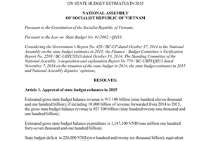 Resolution No. 78/2014/QH13 on state budget estimates in 2015