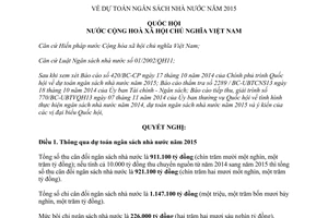 Nghị quyết 78/2014/QH13 dự toán ngân sách nhà nước 2015