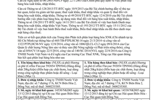 Thông báo 13656/TB-TCHQ năm 2014 phân loại hàng hóa xuất nhập khẩu Hương cà phê