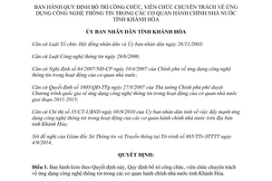 Quyết định 3026/QĐ-UBND 2014 bố trí công viên chức ứng dụng công nghệ thông tin cơ quan hành chính Khánh Hòa