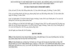 Quyết định 31/2014/QĐ-UBND phối hợp rà soát hệ thống hóa văn bản pháp luật Điện Biên