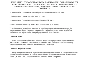 Decree No. 103/2014/ND-CP regulating region-based minimum wages for employees