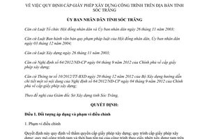 Quyết định 24/2014/QĐ-UBND cấp giấy phép xây dựng công trình Sóc Trăng