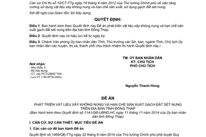 Quyết định 1141/QĐ-UBND.HC 2014 phát triển vật liệu xây không nung hạn chế sản xuất gạch đất sét nung Đồng Tháp