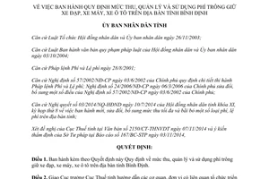 Quyết định 28/2014/QĐ-UBND mức thu quản lý phí trông giữ xe đạp xe máy xe ô tô Bình Định