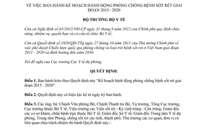 Quyết định 4717/QĐ-BYT 2014 Kế hoạch phòng chống bệnh sốt rét 2015 2020