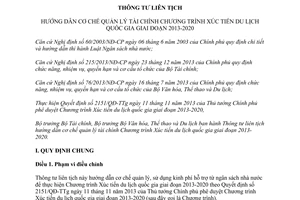 Thông tư liên tịch 163/2014/TTLT-BTC-BVHTTDL hướng dẫn quản lý tài chính Xúc tiến du lịch quốc gia 2013 2020