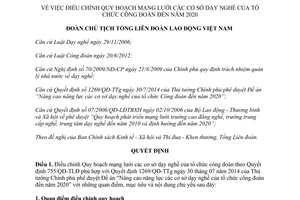 Quyết định 1400/QĐ-TLĐ năm 2014 điều chỉnh quy hoạch mạng lưới cơ sở dạy nghề Công đoàn đến 2020