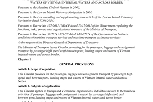 Circular No. 66/2014/TT-BGTVT providing by high speed craft between ports Vietnam internal waters