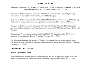 Joint circular No. 163/2014/TTLT-BTC-BVHTTDL instruction financial policies tourism promotion 2013 2020