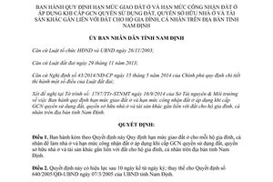 Quyết định 27/2014/QĐ-UBND hạn mức giao công nhận đất ở hộ gia đình cá nhân Nam Định