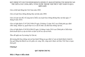 Thông tư 66/2014/TT-BGTVT vận tải hành khách tàu khách cao tốc cảng bến vùng nước thuộc nội thủy