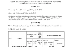 Nghị quyết 81/NQ-CP 2014 quy hoạch sử dụng đất đến 2020 kế hoạch sử dụng 2011 2015 Quảng Trị
