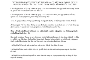 Thông tư 35/2014/TT-BYT định mức xây dựng giá dịch vụ điều trị nghiện thuốc phiện bằng thuốc thay thế