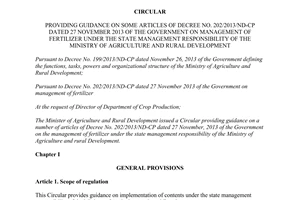 Circular No.41/2014/TT-BNNPTNT providing guidance 202/2013/NĐ-CP of the management of fertilizer