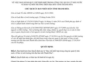 Quyết định 3927/QĐ-UBND 2014 phối hợp quản lý nhà nước bảo vệ môi trường Thanh Hóa