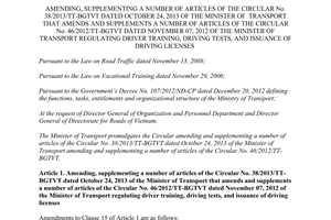 Circular No. 67/2014/TT-BGTVT amending Circular No. 38/2013/TT-BGTVT