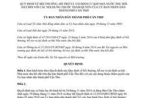 Quyết định 15/2014/QĐ-UBND bồi thường hỗ trợ tái định cư khi Nhà nước thu hồi đất Cần Thơ