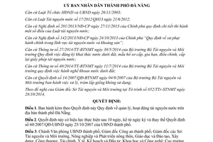 Quyết định 40/2014/QĐ-UBND quản lý hoạt động tài nguyên nước Đà Nẵng