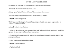 Decree No. 104/2014/ND-CP on the land price bracket