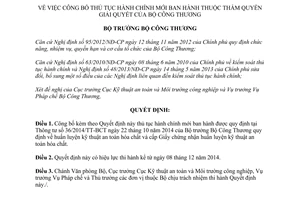 Quyết định 10358/QĐ-BCT năm 2014 công bố thủ tục hành chính mới thuộc thẩm quyền Bộ Công thương