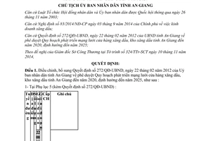 Quyết định 2030/QĐ-UBND năm 2014 điều chỉnh Quy hoạch mạng lưới cửa hàng xăng dầu An Giang