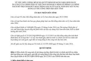 Quyết định 29/2014/QĐ-UBND điều chỉnh hỗ trợ chấm dứt sản xuất gạch ngói đất sét nung bằng lò thủ công Bình Định