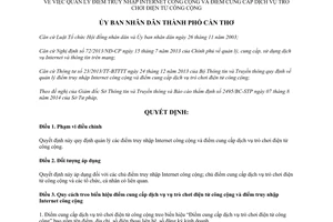 Quyết định 16/2014/QĐ-UBND quản lý điểm truy nhập Internet trò chơi điện tử công cộng Cần Thơ