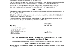 Quyết định 3482/QĐ-UBND thủ tục hành chính thuộc thẩm quyền giải quyết sở giao thông vận tải Hà Tĩnh 2014