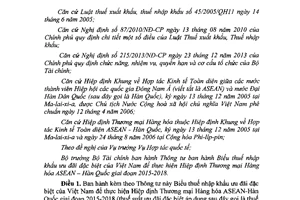 Thông tư 167/2014/TT-BTC Biểu thuế nhập khẩu ưu đãi đặc biệt Việt Nam