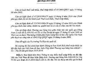 Thông tư 168/2014/TT-BTC Biểu thuế nhập khẩu ưu đãi đặc biệt Hiệp định Thương mại ASEAN Úc Niu Di lân