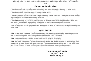 Quyết định 68/2014/QĐ-UBND quản lý tổng hợp tài nguyên bảo vệ môi trường biển đảo đầm phá Thừa Thiên Huế