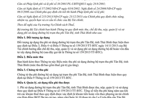 Thông tư 172/2014/TT-BTC mức thu nộp quản lý phí sử dụng đường bộ trạm thu phí Tân Đệ Thái Bình