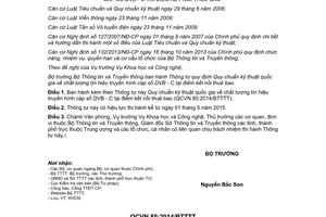 Thông tư 14/2014/TT-BTTTT Quy chuẩn kỹ thuật chất lượng tín hiệu truyền hình cáp số DVB C điểm kết nối thuê bao