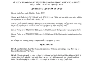 Quyết định 650/QĐ-QLD năm 2014 cấp số đăng ký sản xuất gia công trong nước được phép lưu hành tại Việt Nam