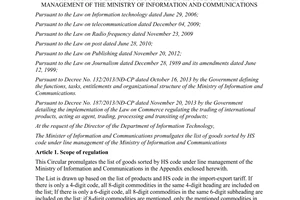Circular No. 15/2014/TT-BTTTT list of goods sorted by hs code under line management