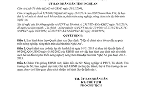 Quyết định 87/2014/QĐ-UBND hỗ trợ đầu tư phát triển nông nghiệp nông thôn Nghệ An