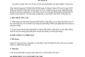 Kế hoạch 335/KH-UBATGTQG tổ chức cuộc thi An toàn cùng xe đạp điện xe máy điện 2014