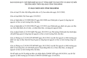 Quyết định 23/2014/QĐ-UBND Quy chế phối hợp quản lý tài nguyên bảo vệ môi trường biển Thái Bình