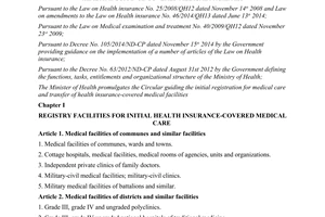 Circular No. 37/2014/TT-BYT guiding the registration for initial medical care
