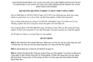 Quyết định 4961/QĐ-BNN-TCLN 2014 Danh mục cây chủ lực trồng rừng sản xuất vùng sinh thái lâm nghiệp