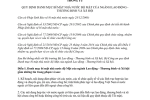 Thông tư 59/2014/TT-BCA-A81 danh mục bí mật nhà nước độ Mật của ngành Lao động Thương binh Xã hội